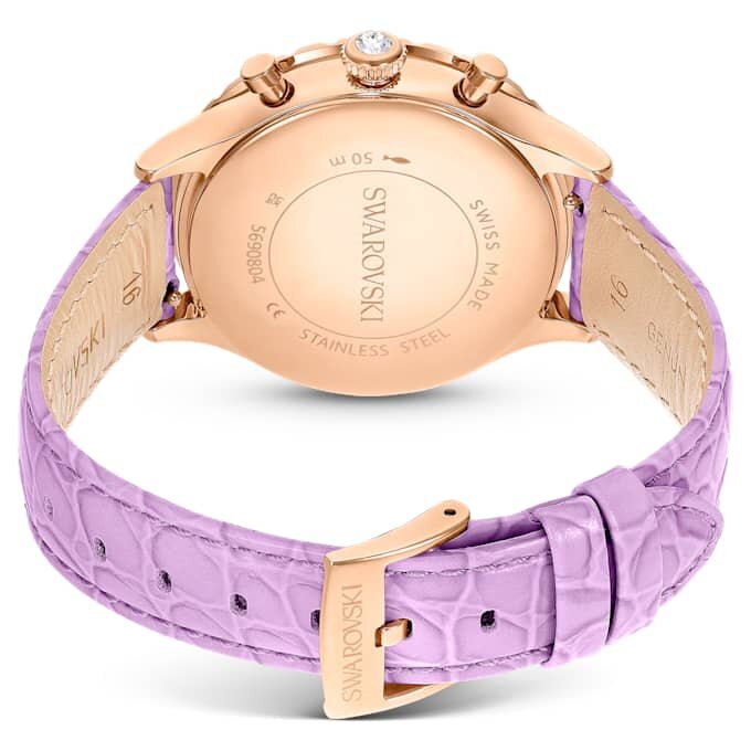 Octea Chrono Watch Swiss Made, cinturino in pelle, viola, finitura color oro rosa Octea Chrono Watch Swiss Made, cinturino in pelle, viola, finitura color oro rosa