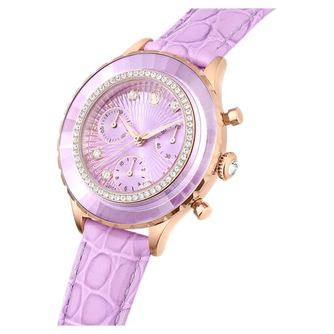 Octea Chrono Watch Swiss Made, cinturino in pelle, viola, finitura color oro rosa Octea Chrono Watch Swiss Made, cinturino in pelle, viola, finitura color oro rosa