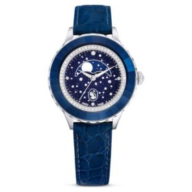 Octea Moon Watch Swiss Made, Luna, cinturino in pelle, blu, acciaio inossidabile