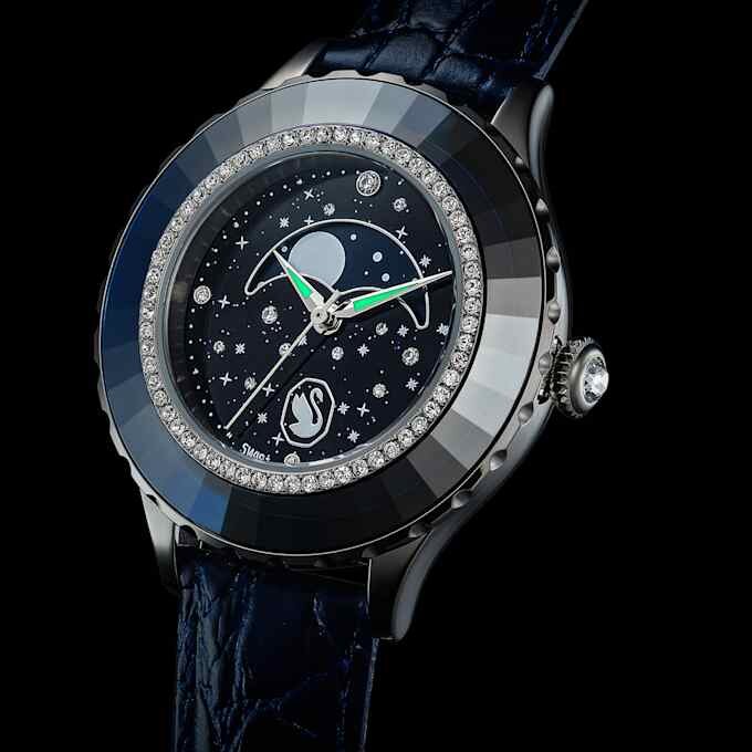 Octea Moon Watch Swiss Made, Luna, cinturino in pelle, blu, acciaio inossidabile Octea Moon Watch Swiss Made, Luna, cinturino in pelle, blu, acciaio inossidabile