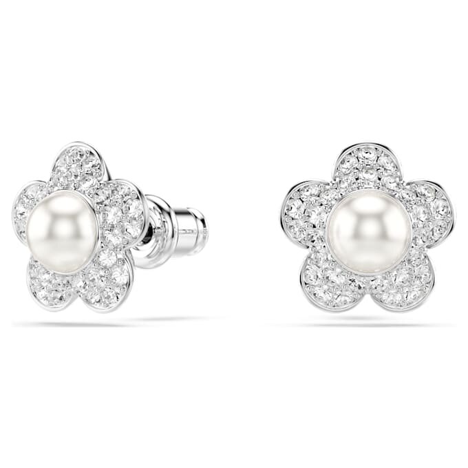 Orecchini a bottone Ariana Grande X Swarovski con perla di cristallo, taglio rotondo, fiore, bianco, placcati in rodio Orecchini a bottone Ariana Grande X Swarovski con perla di cristallo, taglio rotondo, fiore, bianco, placcati in rodio