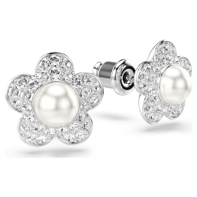 Orecchini a bottone Ariana Grande X Swarovski con perla di cristallo, taglio rotondo, fiore, bianco, placcati in rodio Orecchini a bottone Ariana Grande X Swarovski con perla di cristallo, taglio rotondo, fiore, bianco, placcati in rodio