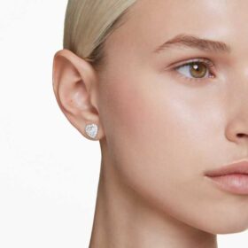 Orecchini a bottone Ariana Grande X Swarovski con tagli misti, a forma di cuore, bianchi, placcati in rodio
