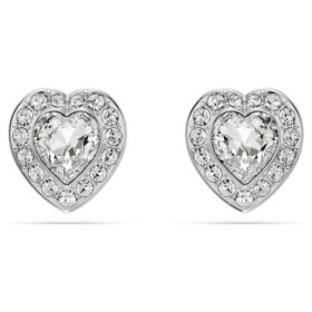 Orecchini a bottone Ariana Grande X Swarovski con tagli misti, a forma di cuore, bianchi, placcati in rodio