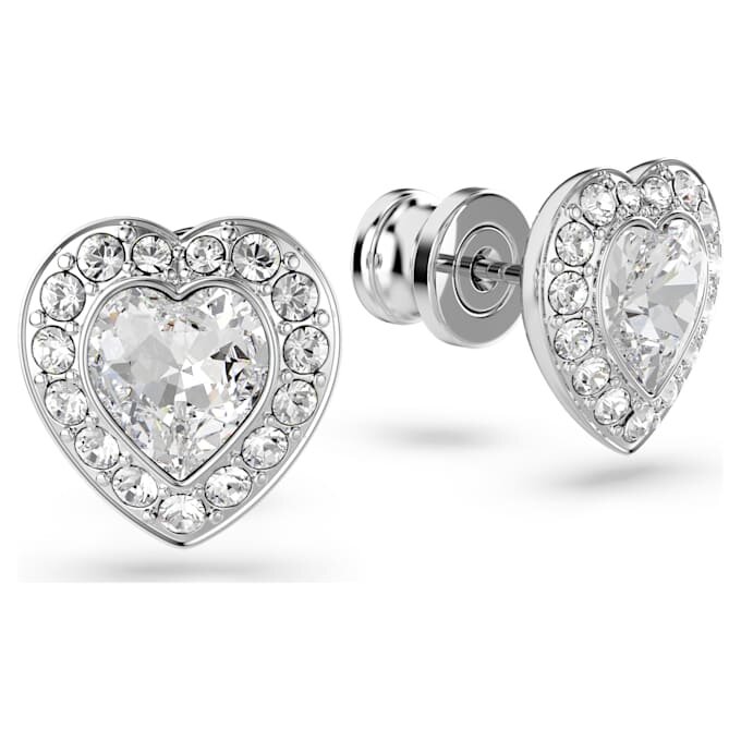 Orecchini a bottone Ariana Grande X Swarovski con tagli misti, a forma di cuore, bianchi, placcati in rodio Orecchini a bottone Ariana Grande X Swarovski con tagli misti, a forma di cuore, bianchi, placcati in rodio