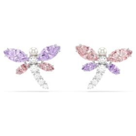 Orecchini a bottone Ariana Grande X Swarovski con tagli misti, libellula, multicolori, placcati in rodio
