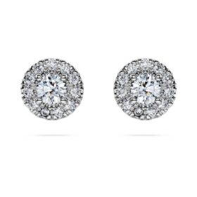 Orecchini a bottone Eternity Halo con diamanti sintetici 0,45 carati in totale, forma rotonda, argento sterling