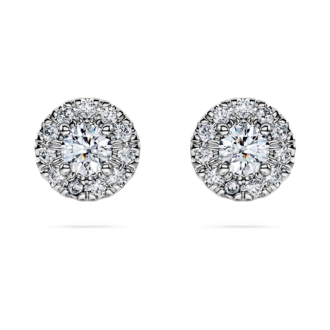 Orecchini a bottone Eternity Halo con diamanti sintetici 0,45 carati in totale, forma rotonda, argento sterling Orecchini a bottone Eternity Halo con diamanti sintetici 0,45 carati in totale, forma rotonda, argento sterling