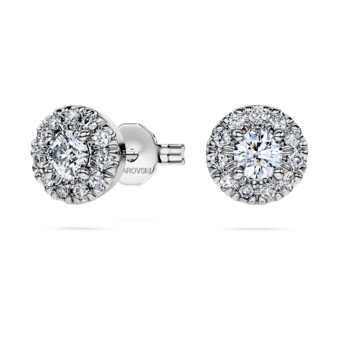 Orecchini a bottone Eternity Halo con diamanti sintetici 0,45 carati in totale, forma rotonda, argento sterling Orecchini a bottone Eternity Halo con diamanti sintetici 0,45 carati in totale, forma rotonda, argento sterling