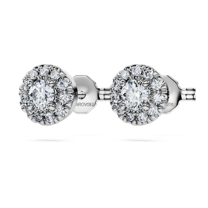 Orecchini a bottone Eternity Halo con diamanti sintetici 0,45 carati in totale, forma rotonda, argento sterling Orecchini a bottone Eternity Halo con diamanti sintetici 0,45 carati in totale, forma rotonda, argento sterling