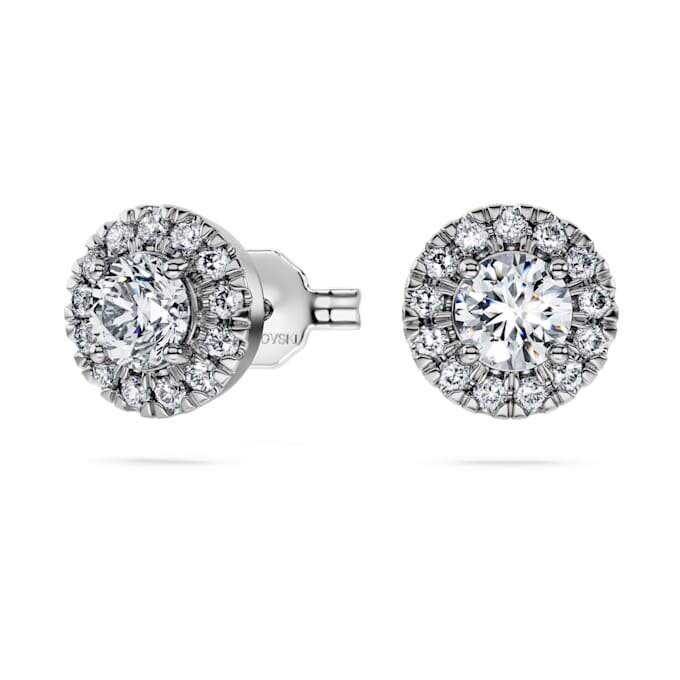 Orecchini a bottone Eternity Halo con diamanti sintetici 0,75 carati in totale, forma rotonda, oro bianco 14K Orecchini a bottone Eternity Halo con diamanti sintetici 0,75 carati in totale, forma rotonda, oro bianco 14K