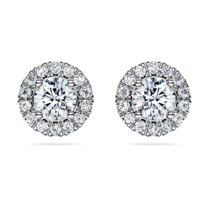 Orecchini a bottone Eternity Halo con diamanti sintetici da 2 Ct in totale, forma rotonda, oro bianco 14K Orecchini a bottone Eternity Halo con diamanti sintetici da 2 Ct in totale, forma rotonda, oro bianco 14K
