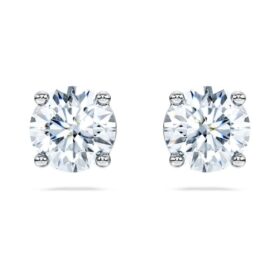 Orecchini a bottone Eternity Solitaire con diamanti sintetici da 2 carati in totale, forma rotonda, oro bianco 14K