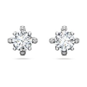 Orecchini a bottone Galaxy con diamanti sintetici 2,1 carati in totale, forma rotonda, oro bianco 14K