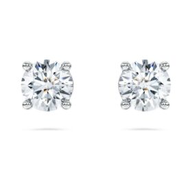 Orecchini a bottone solitari Eternity con diamanti sintetici da 1 Ct in totale, forma rotonda, oro bianco 14K