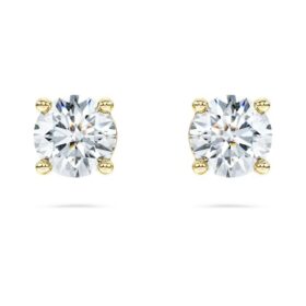Orecchini a bottone solitari Eternity con diamanti sintetici da laboratorio, 1 Ct in totale, forma rotonda, oro giallo 14K