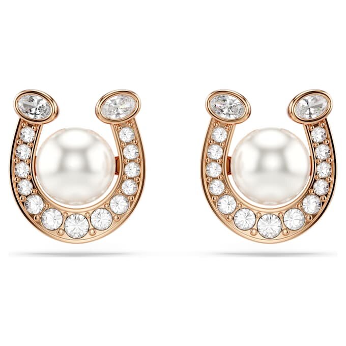 Orecchini a bottone Symbolica con perla di cristallo, pavé, ferro di cavallo, bianco, placcati in oro rosa Orecchini a bottone Symbolica con perla di cristallo, pavé, ferro di cavallo, bianco, placcati in oro rosa