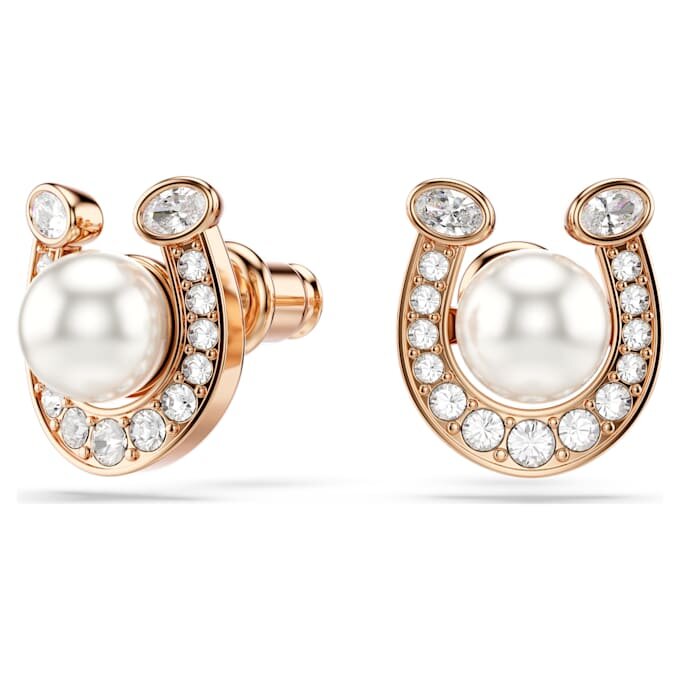Orecchini a bottone Symbolica con perla di cristallo, pavé, ferro di cavallo, bianco, placcati in oro rosa Orecchini a bottone Symbolica con perla di cristallo, pavé, ferro di cavallo, bianco, placcati in oro rosa