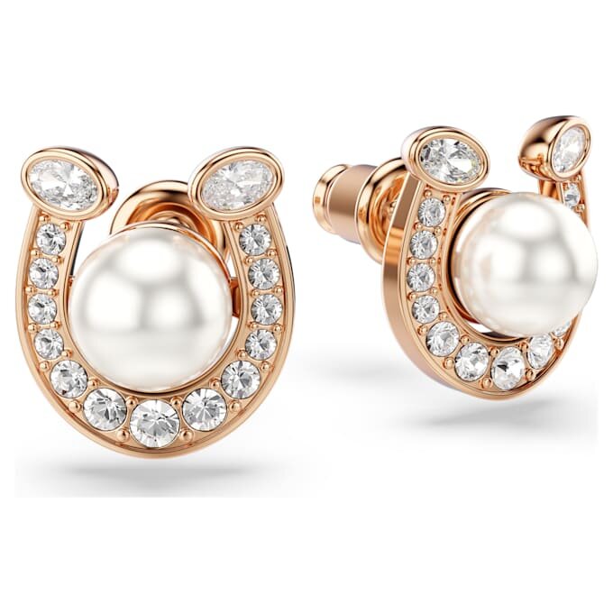 Orecchini a bottone Symbolica con perla di cristallo, pavé, ferro di cavallo, bianco, placcati in oro rosa Orecchini a bottone Symbolica con perla di cristallo, pavé, ferro di cavallo, bianco, placcati in oro rosa