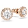 Orecchini a bottone Una Angelic, taglio rotondo, pavé, bianco, placcati in oro rosa