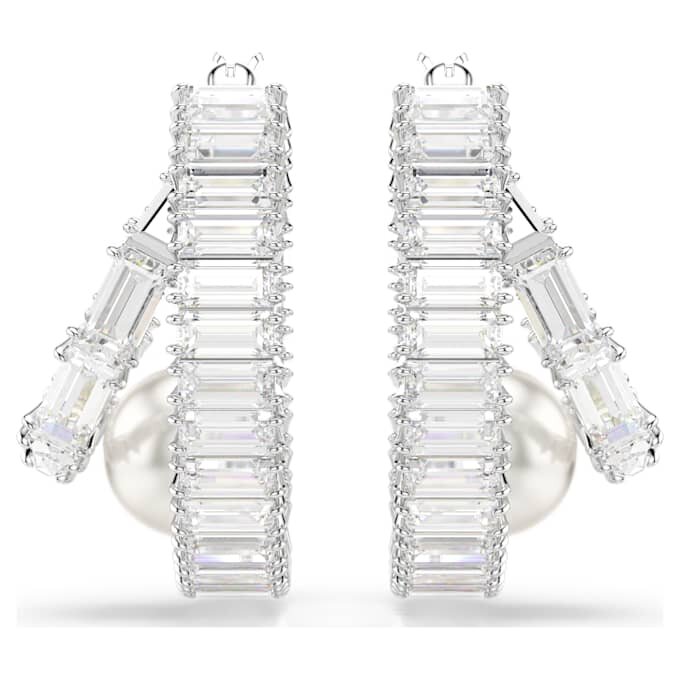 Orecchini a cerchio Ariana Grande X Swarovski con perla di cristallo, taglio baguette, bianchi, placcati in rodio Orecchini a cerchio Ariana Grande X Swarovski con perla di cristallo, taglio baguette, bianchi, placcati in rodio