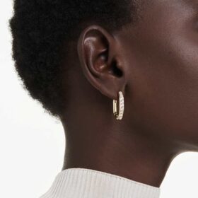 Orecchini a cerchio Dextera a forma ottagonale, taglio rotondo, medi, bianchi, placcati in oro