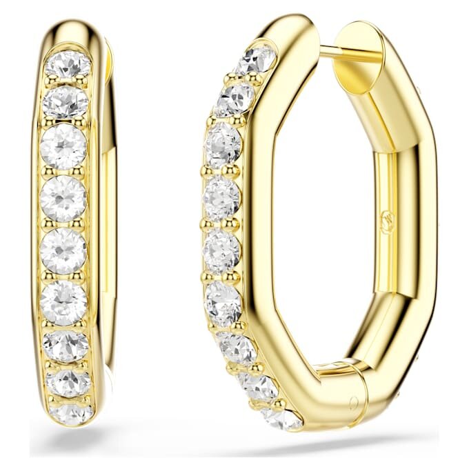Orecchini a cerchio Dextera a forma ottagonale, taglio rotondo, medi, bianchi, placcati in oro Orecchini a cerchio Dextera a forma ottagonale, taglio rotondo, medi, bianchi, placcati in oro