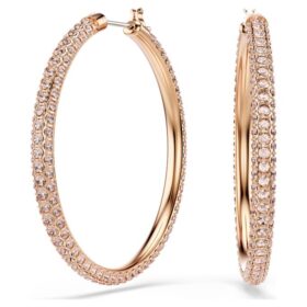 Orecchini a cerchio Dextera con pavé, grandi, bianchi, placcati in oro rosa