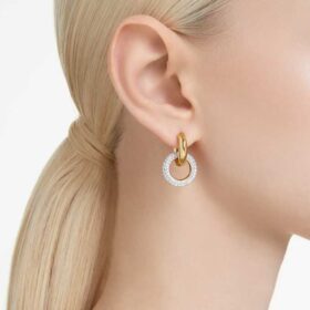 Orecchini a cerchio Dextera, design asimmetrico, anelli intrecciati, bianchi, placcati in oro