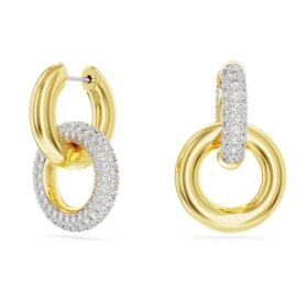 Orecchini a cerchio Dextera, design asimmetrico, anelli intrecciati, bianchi, placcati in oro