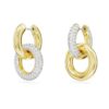 Orecchini a cerchio Dextera, design asimmetrico, anelli intrecciati, bianchi, placcati in oro