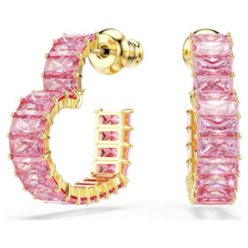 Orecchini a cerchio Matrix con taglio baguette, a forma di cuore, piccoli, rosa, placcati in oro