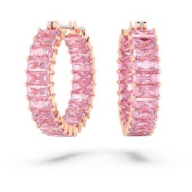 Orecchini a cerchio Matrix con taglio baguette, rosa, placcati in oro rosa