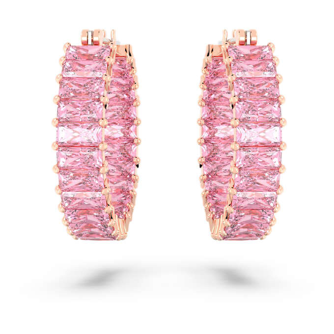 Orecchini a cerchio Matrix con taglio baguette, rosa, placcati in oro rosa Orecchini a cerchio Matrix con taglio baguette, rosa, placcati in oro rosa