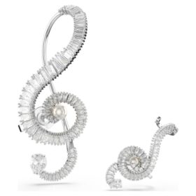 Orecchini a clip Ariana Grande X Swarovski: design asimmetrico, perla di cristallo, taglio baguette, bianco, placcati in rodio