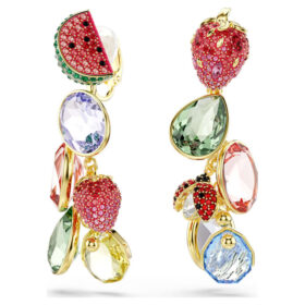 Orecchini a clip Idyllia con tagli misti, frutta, coccinella, multicolori, placcati in oro