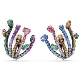 Orecchini a clip Matrix con tagli misti, a bouquet, multicolori, placcati in rutenio