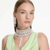 Orecchini a clip Millenia con taglio ottagonale, stile chandelier, bianchi, placcati in rodio