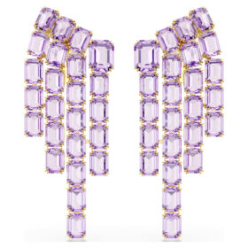 Orecchini a clip Millenia con taglio ottagonale, stile chandelier, viola, placcati in oro Orecchini a clip Millenia con taglio ottagonale, stile chandelier, viola, placcati in oro