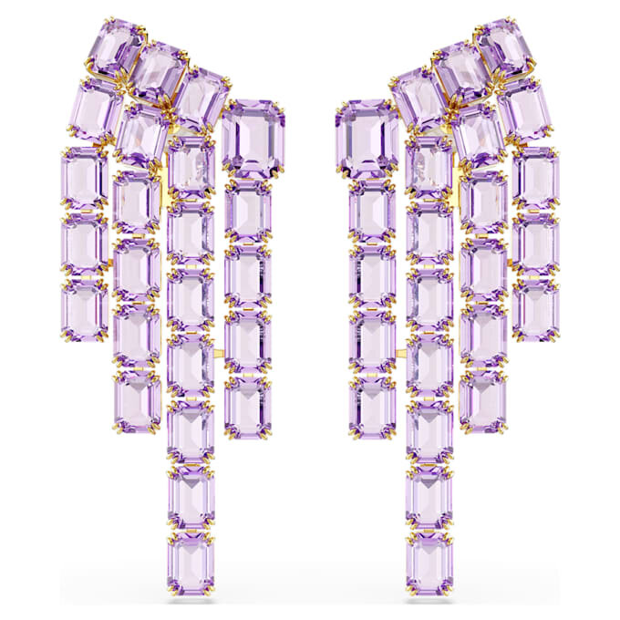 Orecchini a clip Millenia con taglio ottagonale, stile chandelier, viola, placcati in oro Orecchini a clip Millenia con taglio ottagonale, stile chandelier, viola, placcati in oro