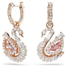 Orecchini a goccia a forma di cigno con pavé, cigno, rosa