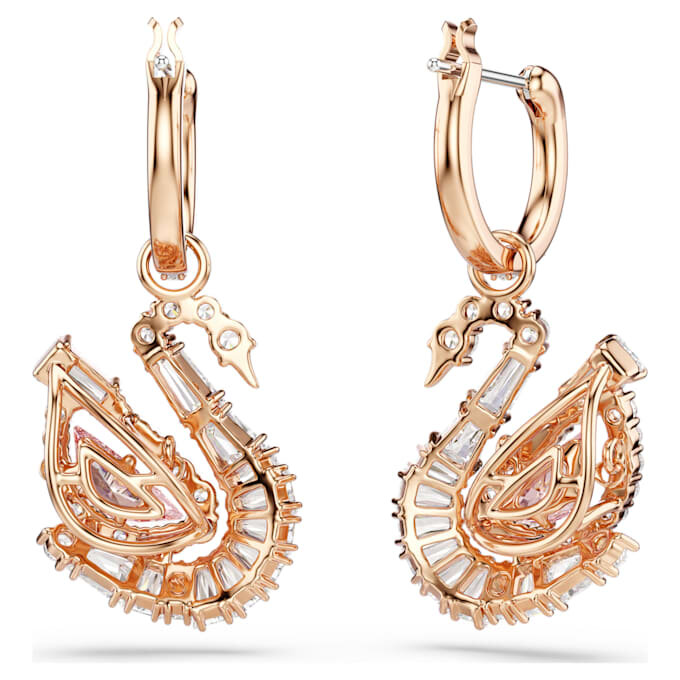 Orecchini a goccia a forma di cigno con pavé, cigno, rosa Orecchini a goccia a forma di cigno con pavé, cigno, rosa