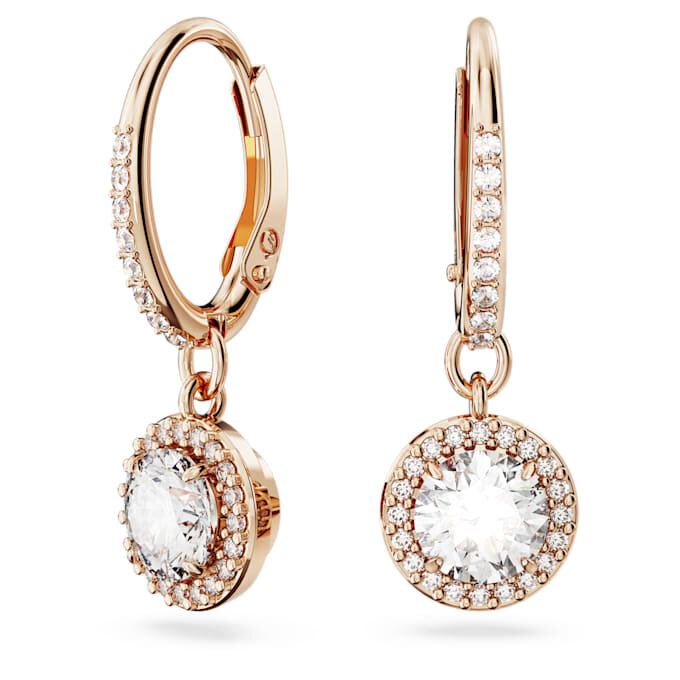 Orecchini a goccia Una Angelic, taglio rotondo, pavé, bianchi, placcati in oro rosa Orecchini a goccia Una Angelic, taglio rotondo, pavé, bianchi, placcati in oro rosa