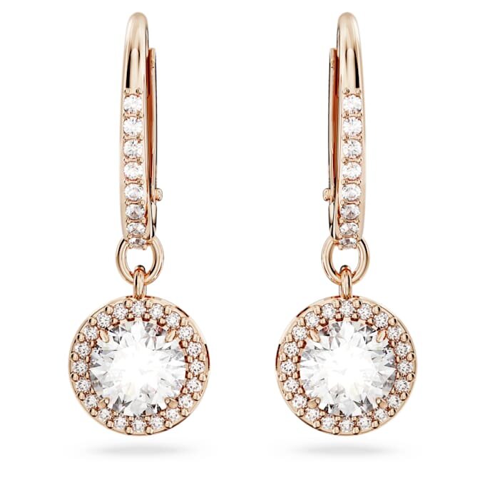 Orecchini a goccia Una Angelic, taglio rotondo, pavé, bianchi, placcati in oro rosa Orecchini a goccia Una Angelic, taglio rotondo, pavé, bianchi, placcati in oro rosa