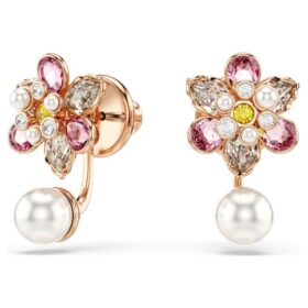 Orecchini Idyllia con cristalli a perla, tagli misti, fiore, multicolori, placcati in oro rosa