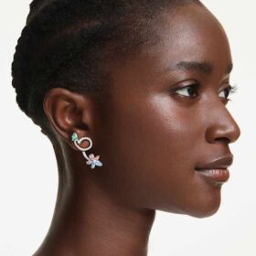 Orecchini pendenti Ariana Grande X Swarovski con ear jacket e tagli misti, libellula, fiore, multicolori, placcati in rodio