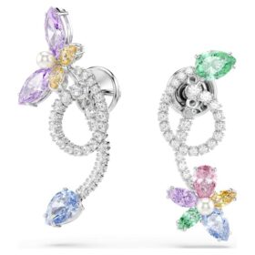 Orecchini pendenti Ariana Grande X Swarovski con ear jacket e tagli misti, libellula, fiore, multicolori, placcati in rodio