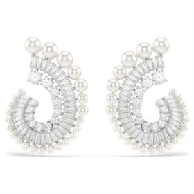 Orecchini pendenti Ariana Grande X Swarovski con perla di cristallo, tagli misti, bianchi, placcati in rodio