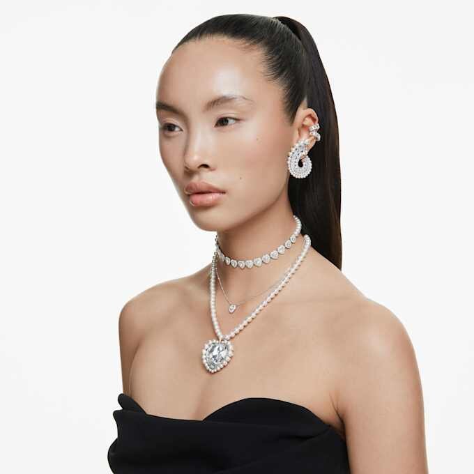 Girocollo Ariana Grande X Swarovski con tagli misti, perla di cristallo, cuore, bianco, placcato in rodio Girocollo Ariana Grande X Swarovski con tagli misti, perla di cristallo, cuore, bianco, placcato in rodio