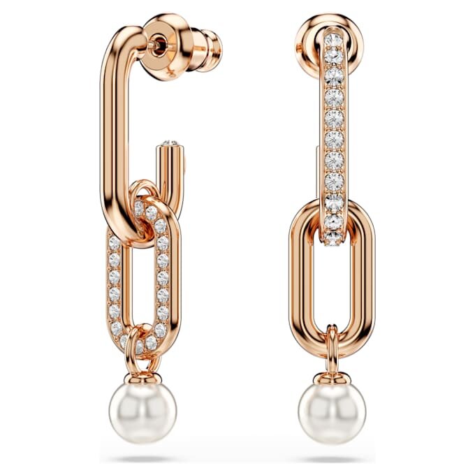 Orecchini pendenti Constella con perla di cristallo, taglio rotondo, bianchi, placcati in oro rosa Orecchini pendenti Constella con perla di cristallo, taglio rotondo, bianchi, placcati in oro rosa